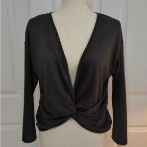 Phiphany Womens Black L/S Deep V-Neck Stretch Pullover Top, Size M, EUC